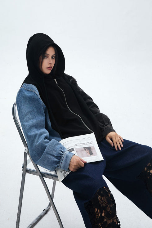 Patchwork Denim Hoodie