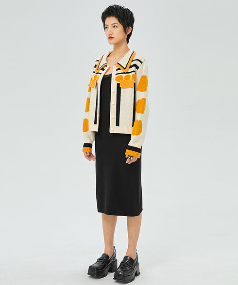 Pattern Knit Collar Cardigan