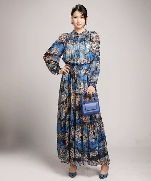 Abstract Print Tiered Long Dress