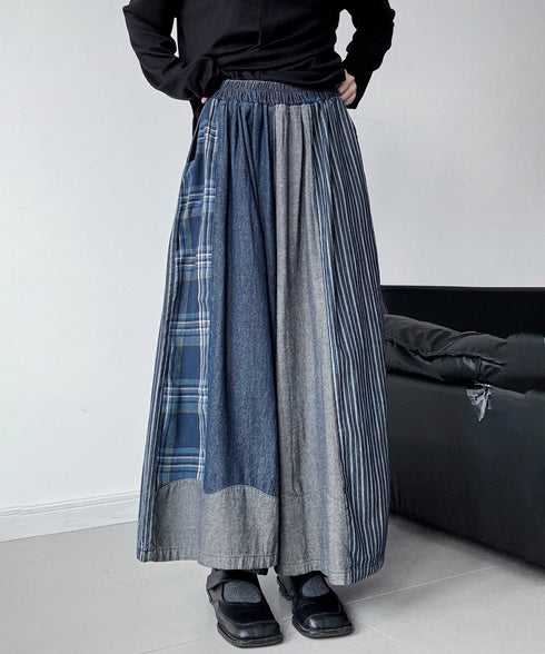 Mixed Fabric Panel Pants