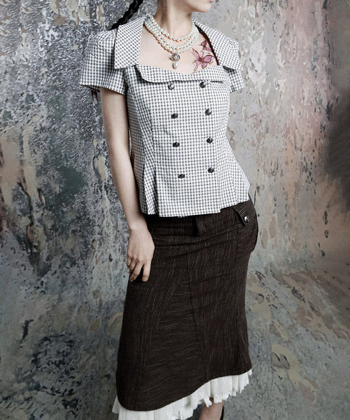 Grid Line Panel Blouse