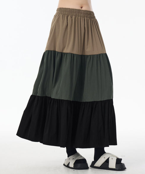 Color Block Tiered Maxi Skirt