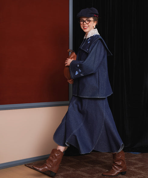 Curve Cut Denim Skirt