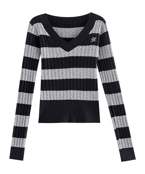 Cable Stripe VNeck Top