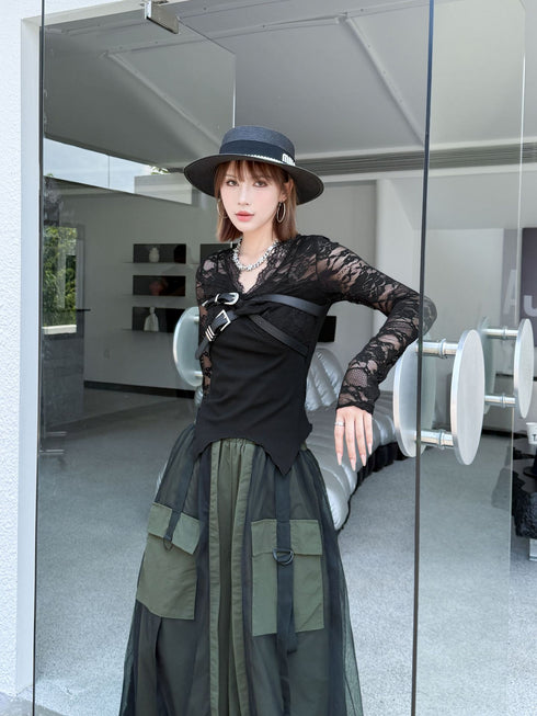 Lace Buckle Long Sleeve Top