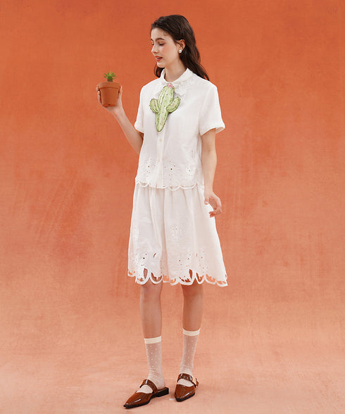 Scallop Embroidered Flare Skirt