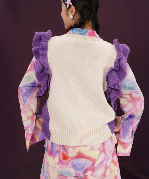 Floral Knit Ruffle Shoulder Vest