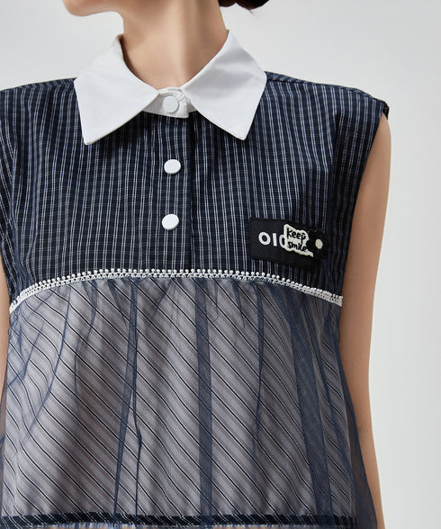 Layered Stripe Mesh Dress