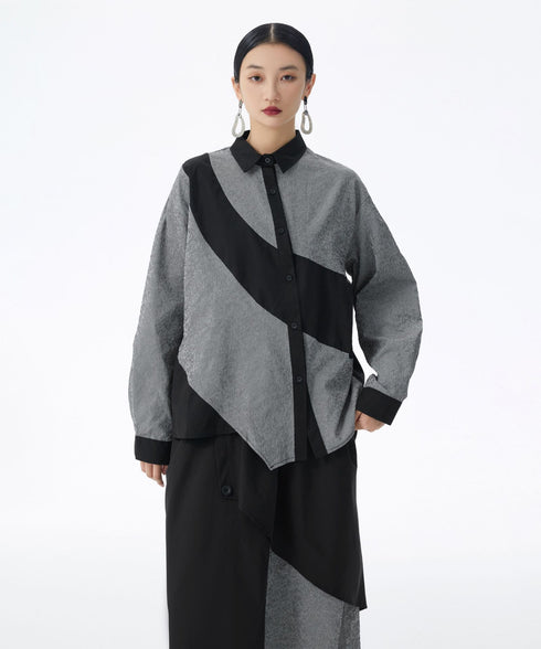 Diagonal Panel Sheer Shirt