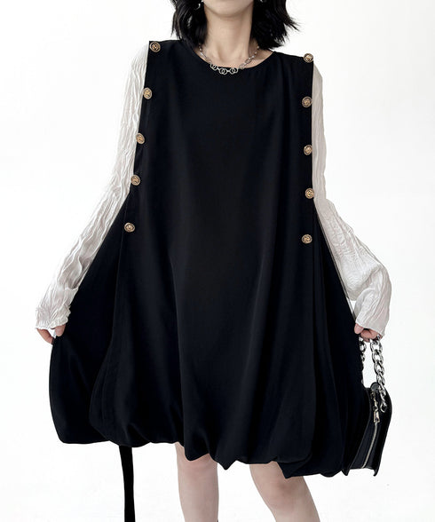 Side Button Balloon Dress