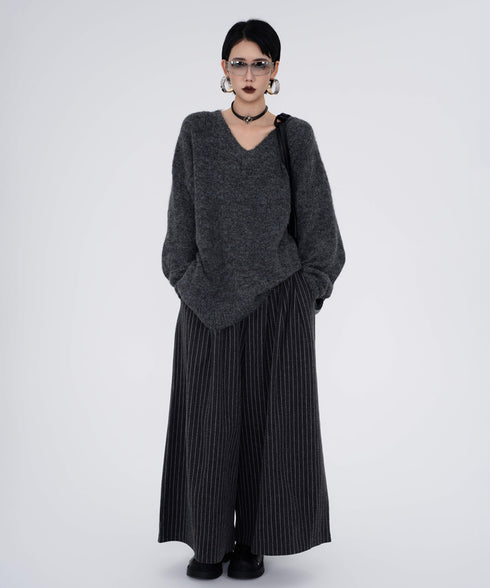 Stripe Wide Pleated Pants