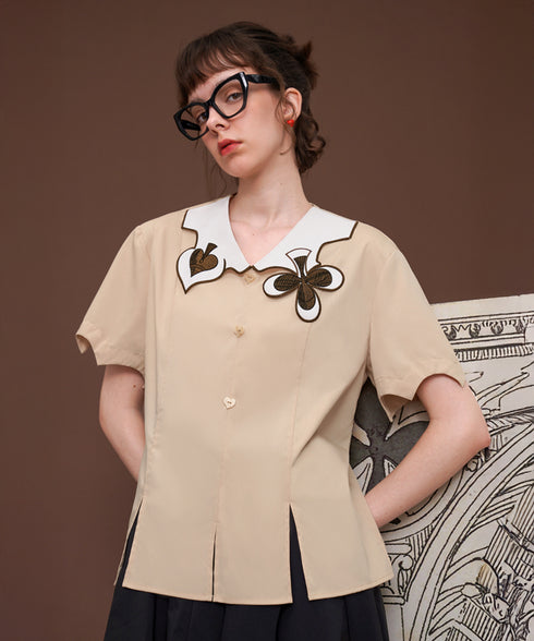 Card Motif Collar Blouse