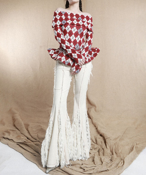 Argyle Off-Shoulder Fit Top