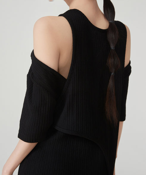 Shoulder-Slit Rib Dress