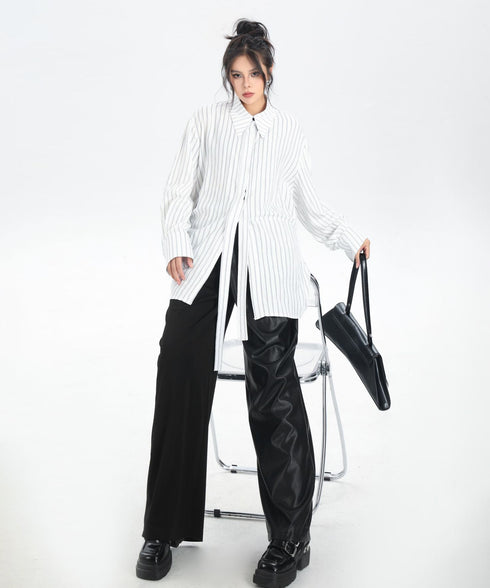 Pinstripe Belted Long Shirt