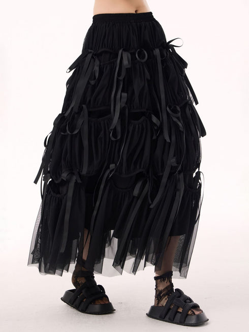 Ribbon Layered Mesh Skirt