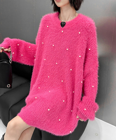 Pearl Accent Fuzzy Sweater