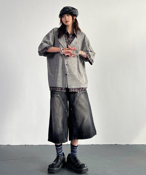 Grid Lapel Blouse