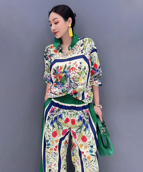 Floral Frame Blouse&Pants Co-ord