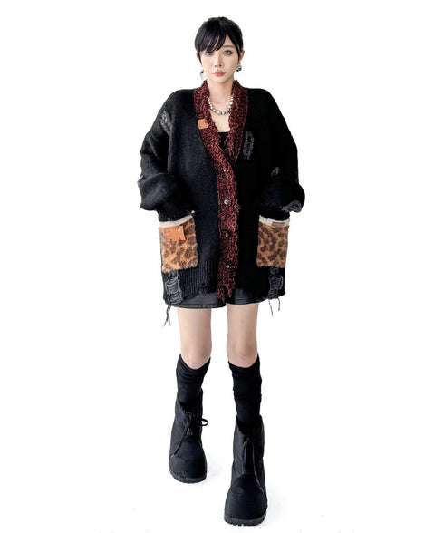 Fringe Patchwork Knit Cardigan