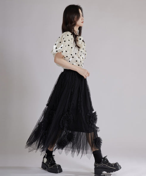 Glossy Dot Bow Blouse