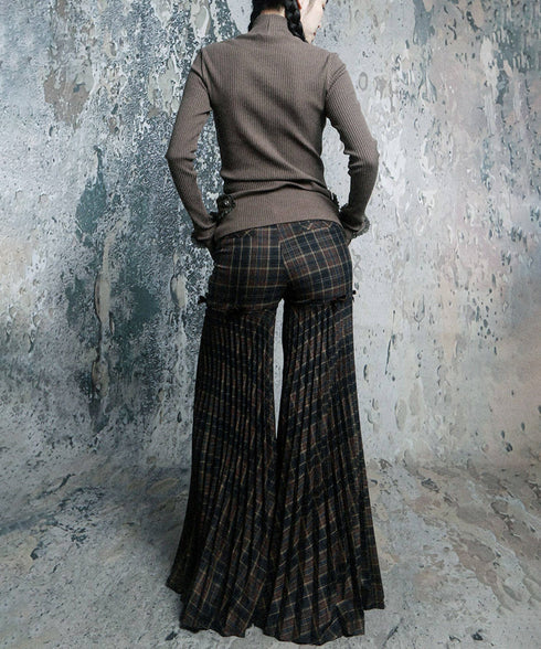 Plaid Flare Ribbon Pants
