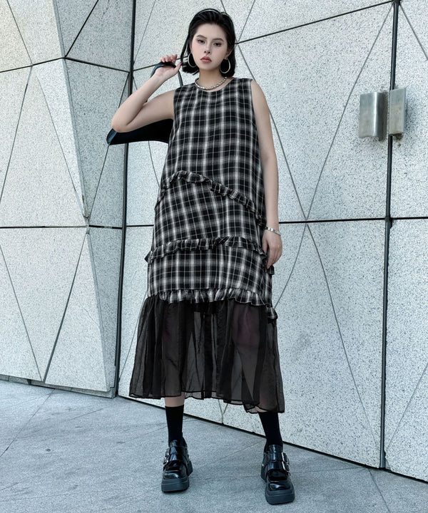 Layered Check Frill Dress