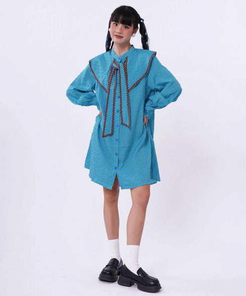 Check Sailor Tie Shirt Dress