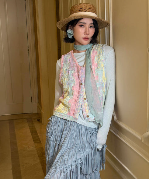 Pastel Grid Knit Vest