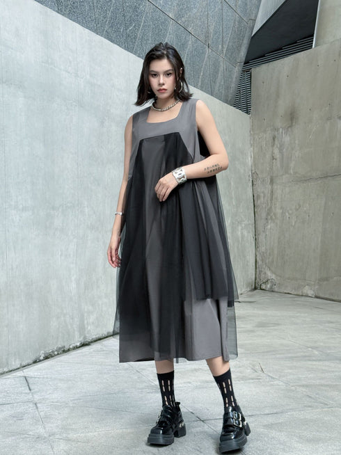 Layered Mesh Flare Dress