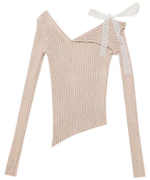 Lace Strap Off Shoulder Rib Top