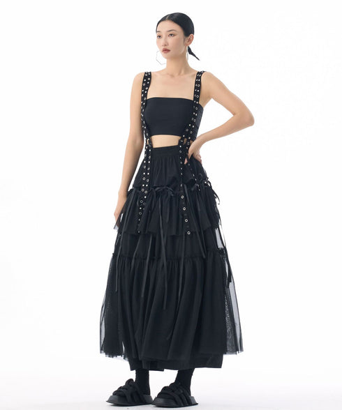 Tiered Mesh Belt Skirt