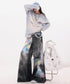 Iridescent Print Denim Wide Pants