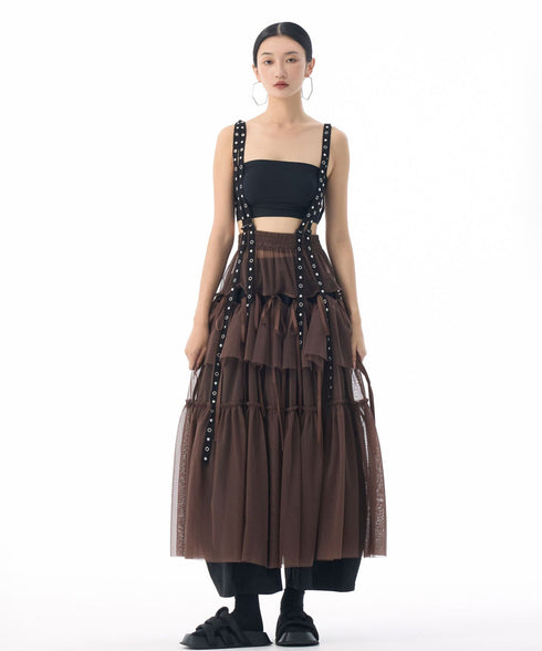Tiered Mesh Belt Skirt