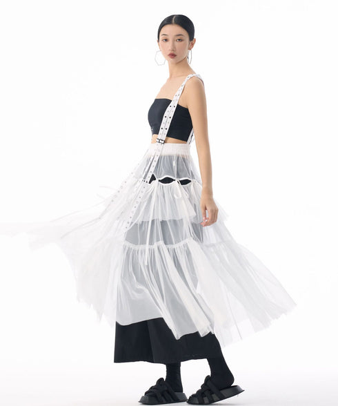 Tiered Mesh Belt Skirt