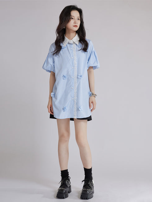 Striped Flower Puff Blouse