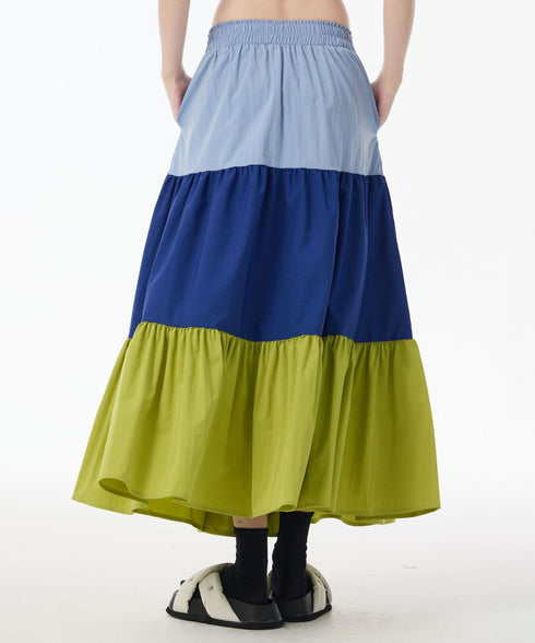 Color Block Tiered Maxi Skirt