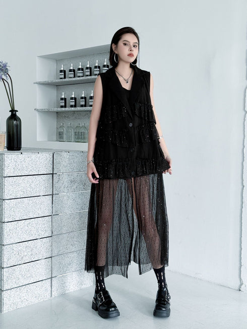Frill Mesh Layered Vest