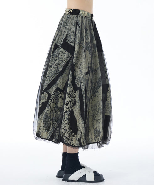 Lace Pattern Mesh Layered Skirt