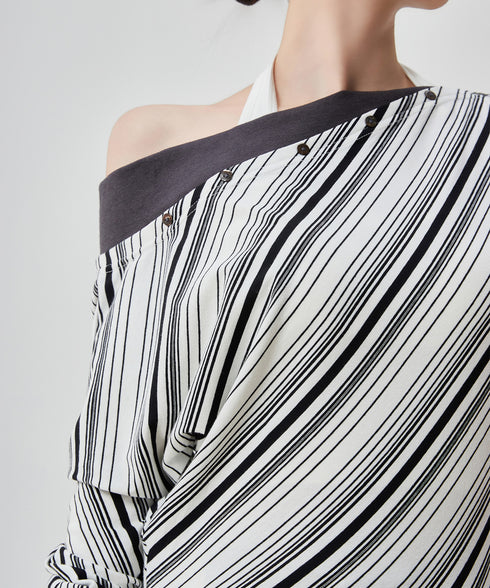 Diagonal Stripe OffShoulder Top