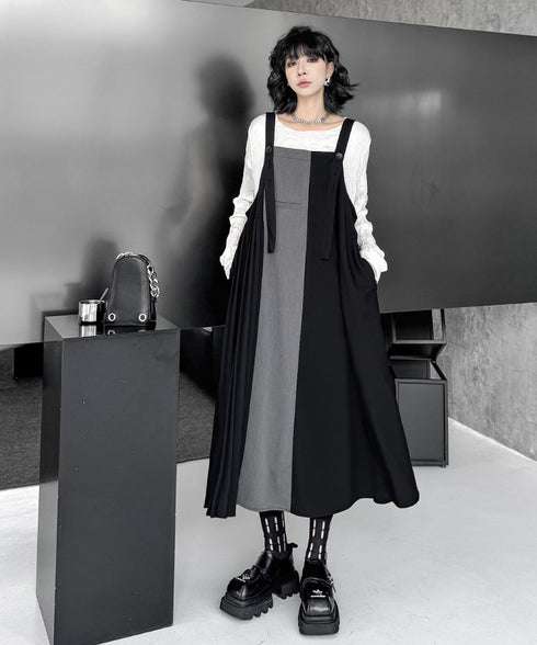 Bicolor Pleated Jumper Dress