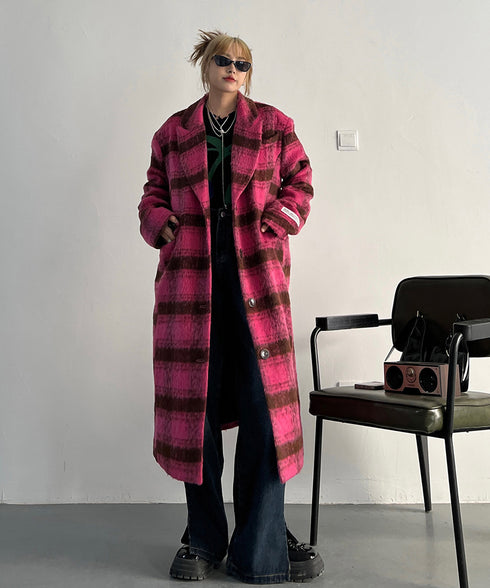 Brushed Check Long Coat