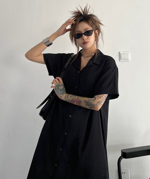 Dark Loose Shirt Dress