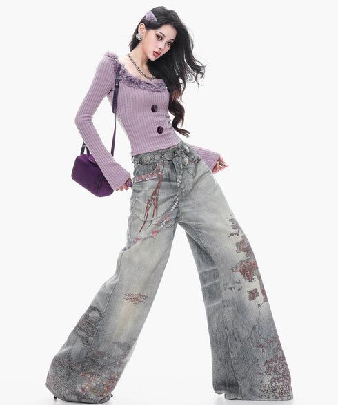 Frayed Contrast Knit Top