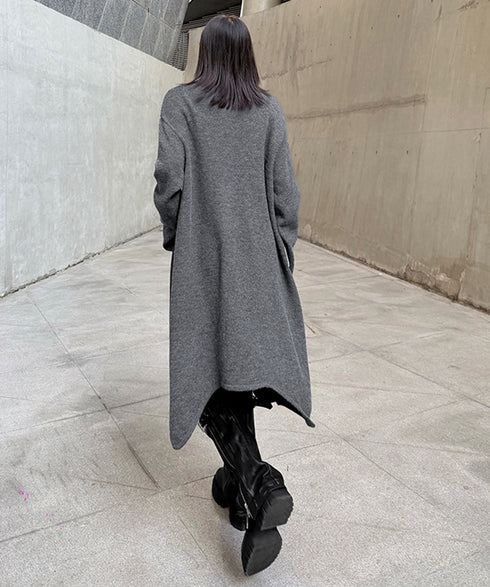 Asym Button Long Knit Top