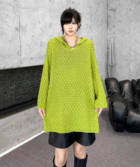 Textured Knit Hoodie Top