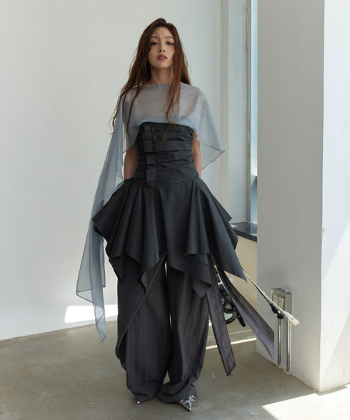 Drape Flow Corset Top & Sheer Scarf