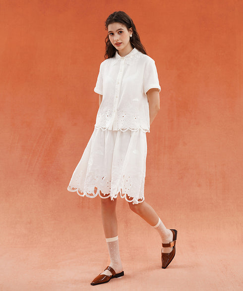 Scallop Embroidered Flare Skirt