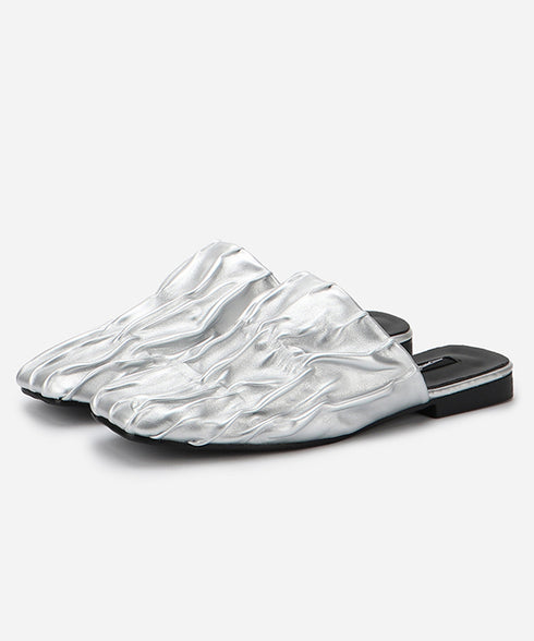 Crinkle Square Backless Mules