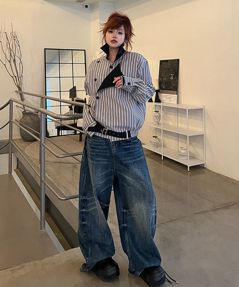 Stripe Panel Layered Jacket